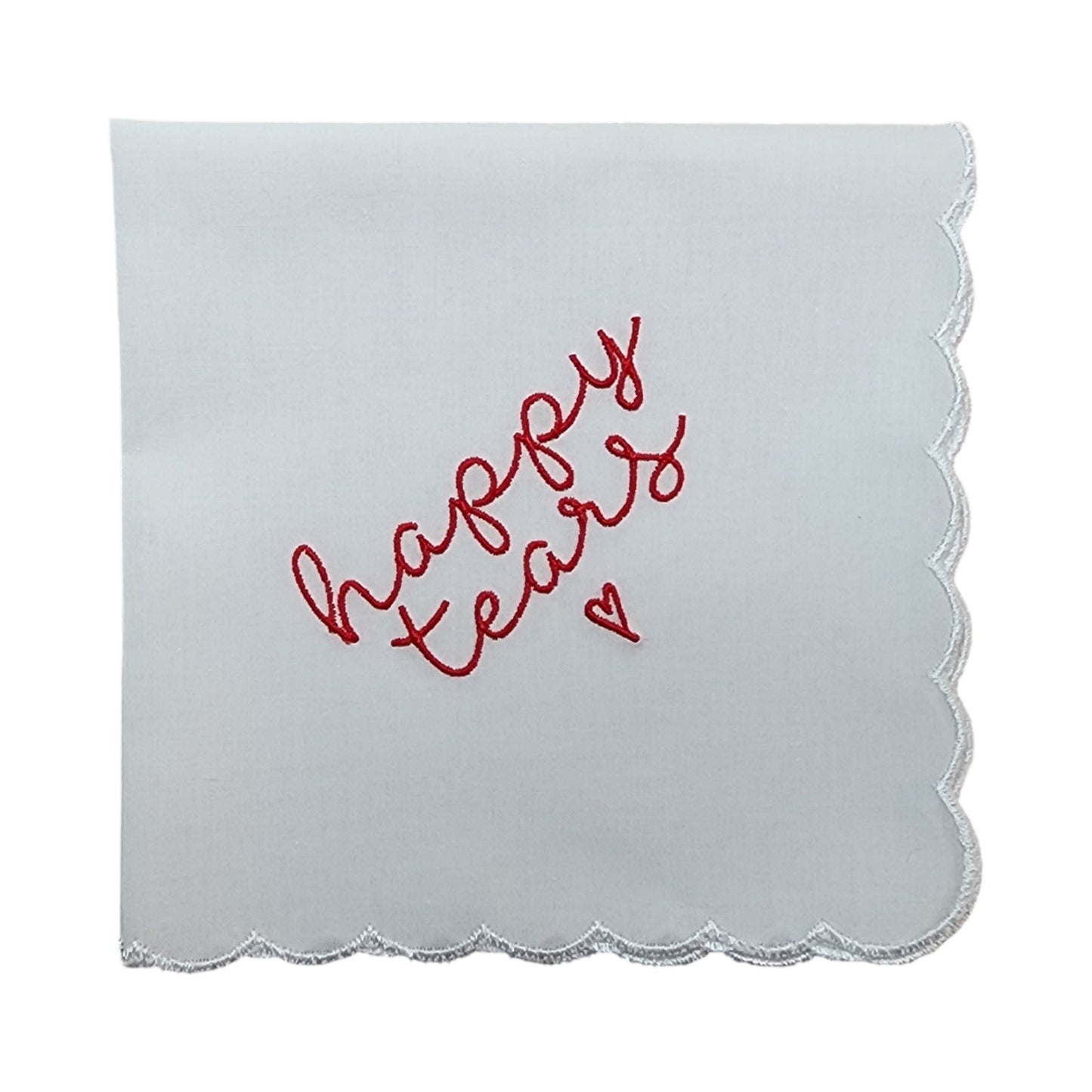HAPPY TEARS Embroidered Scalloped Edge Handkerchief