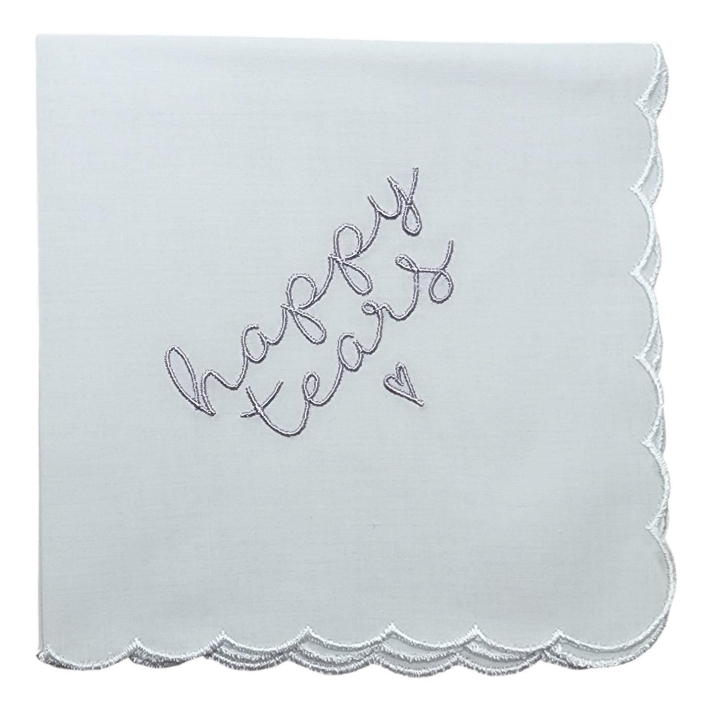 HAPPY TEARS Embroidered Scalloped Edge Handkerchief