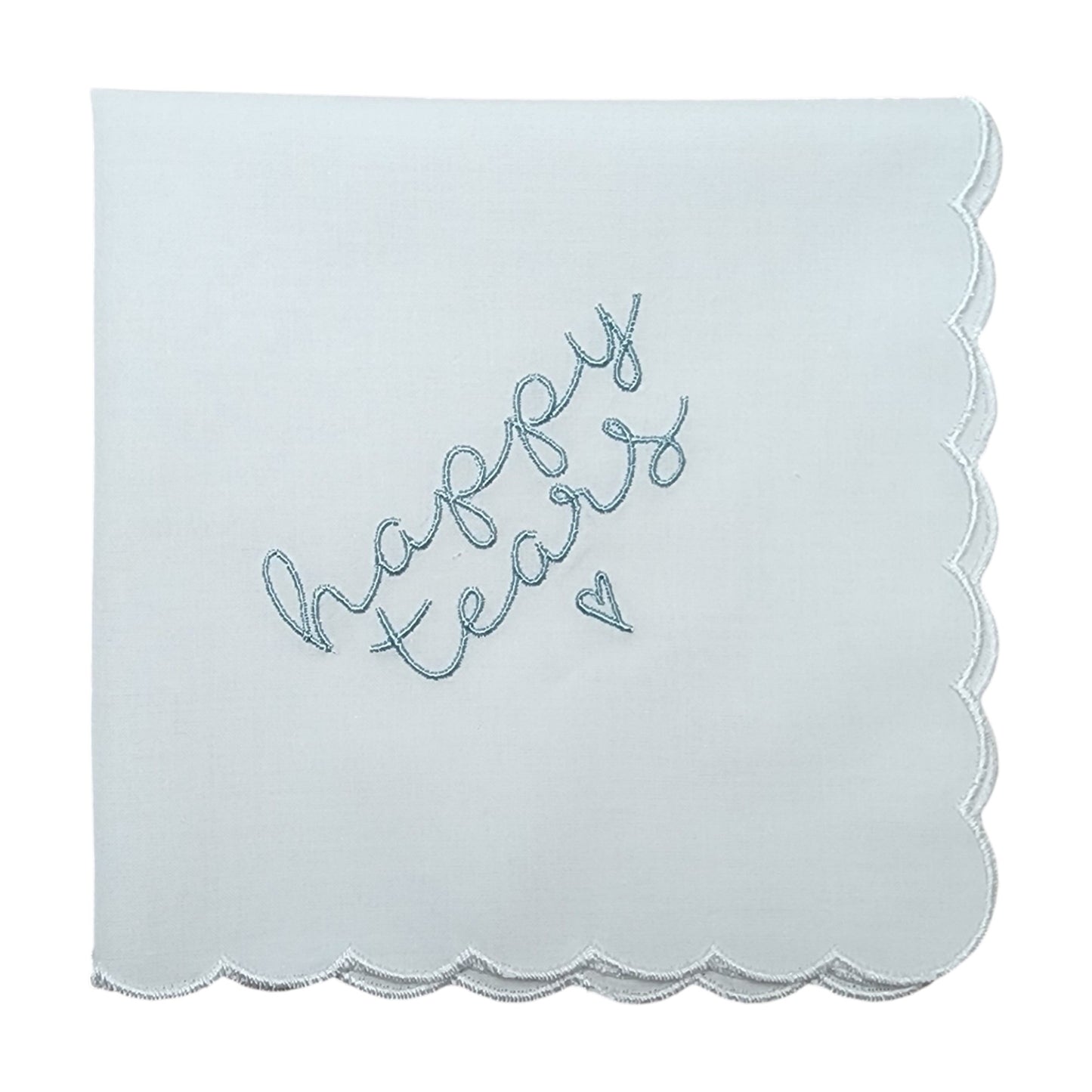 HAPPY TEARS Embroidered Scalloped Edge Handkerchief