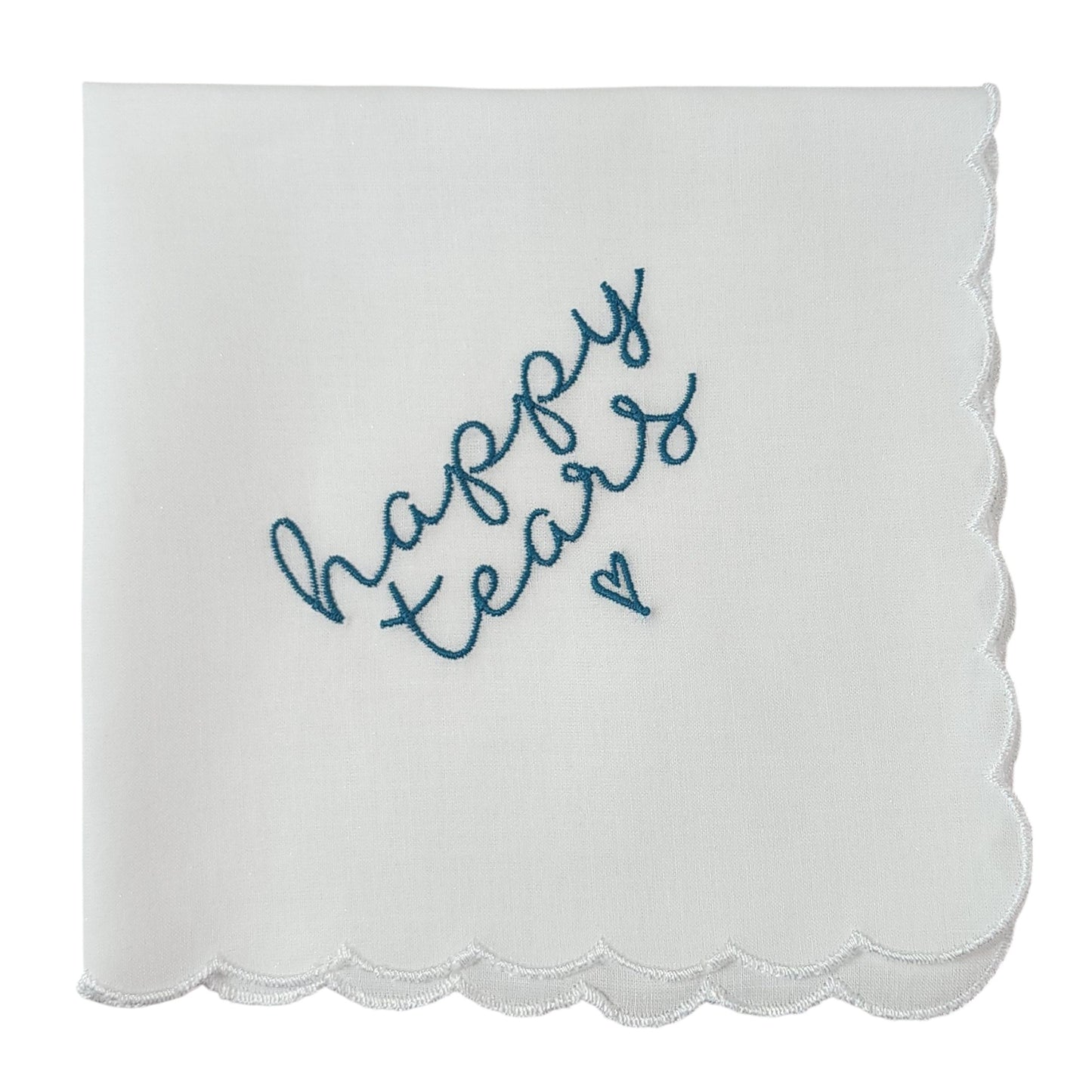 HAPPY TEARS Embroidered Scalloped Edge Handkerchief