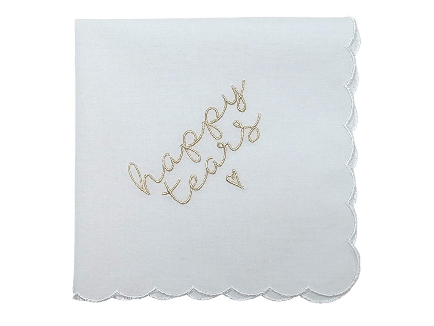 HAPPY TEARS Embroidered Scalloped Edge Handkerchief