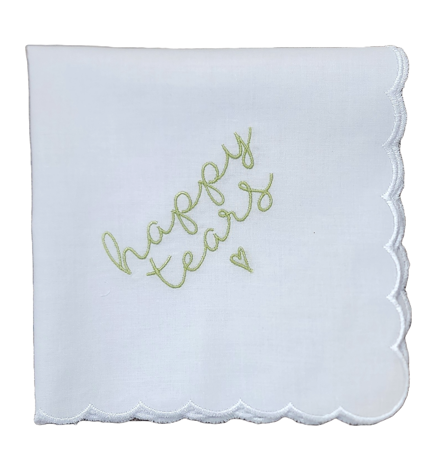 HAPPY TEARS Embroidered Scalloped Edge Handkerchief