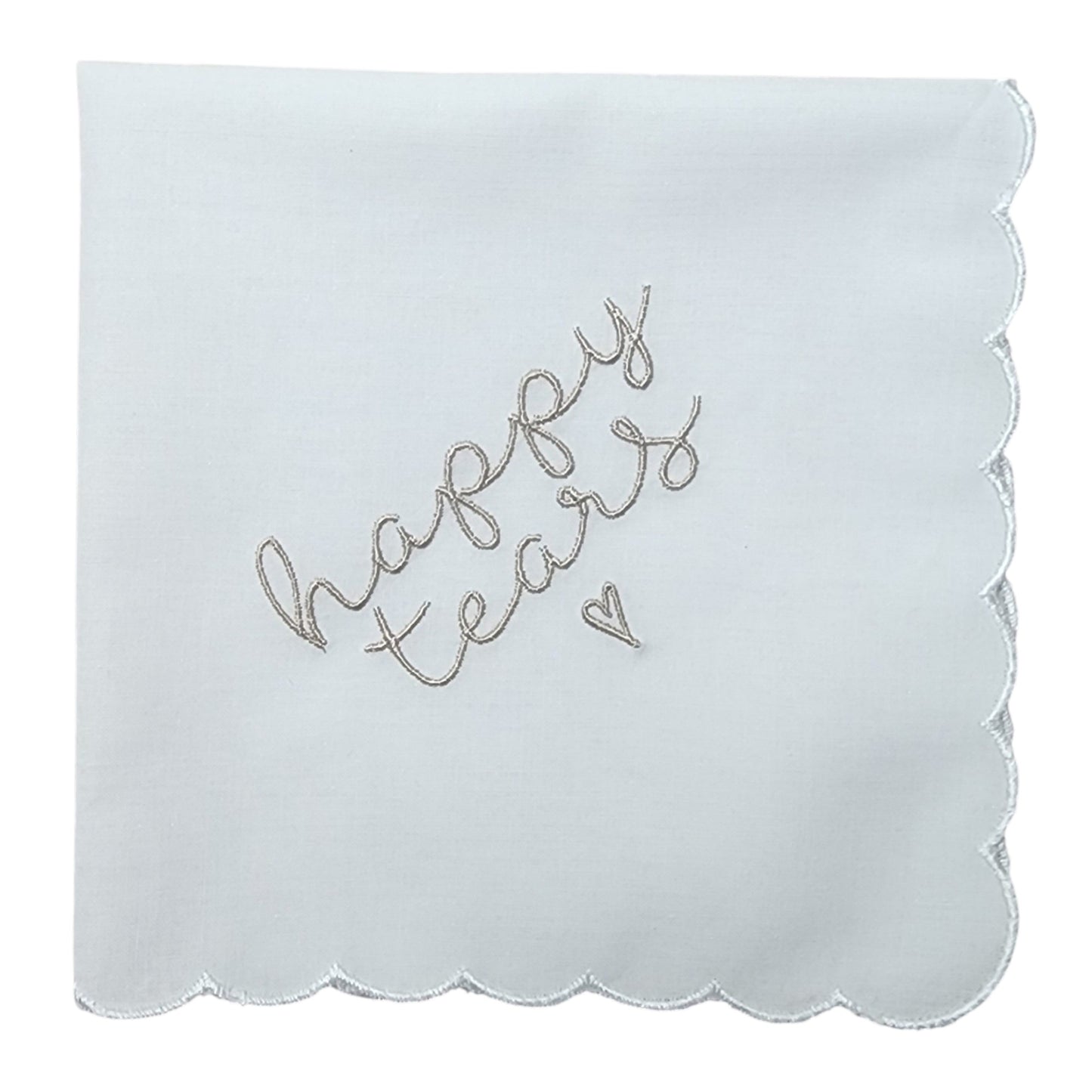 HAPPY TEARS Embroidered Scalloped Edge Handkerchief
