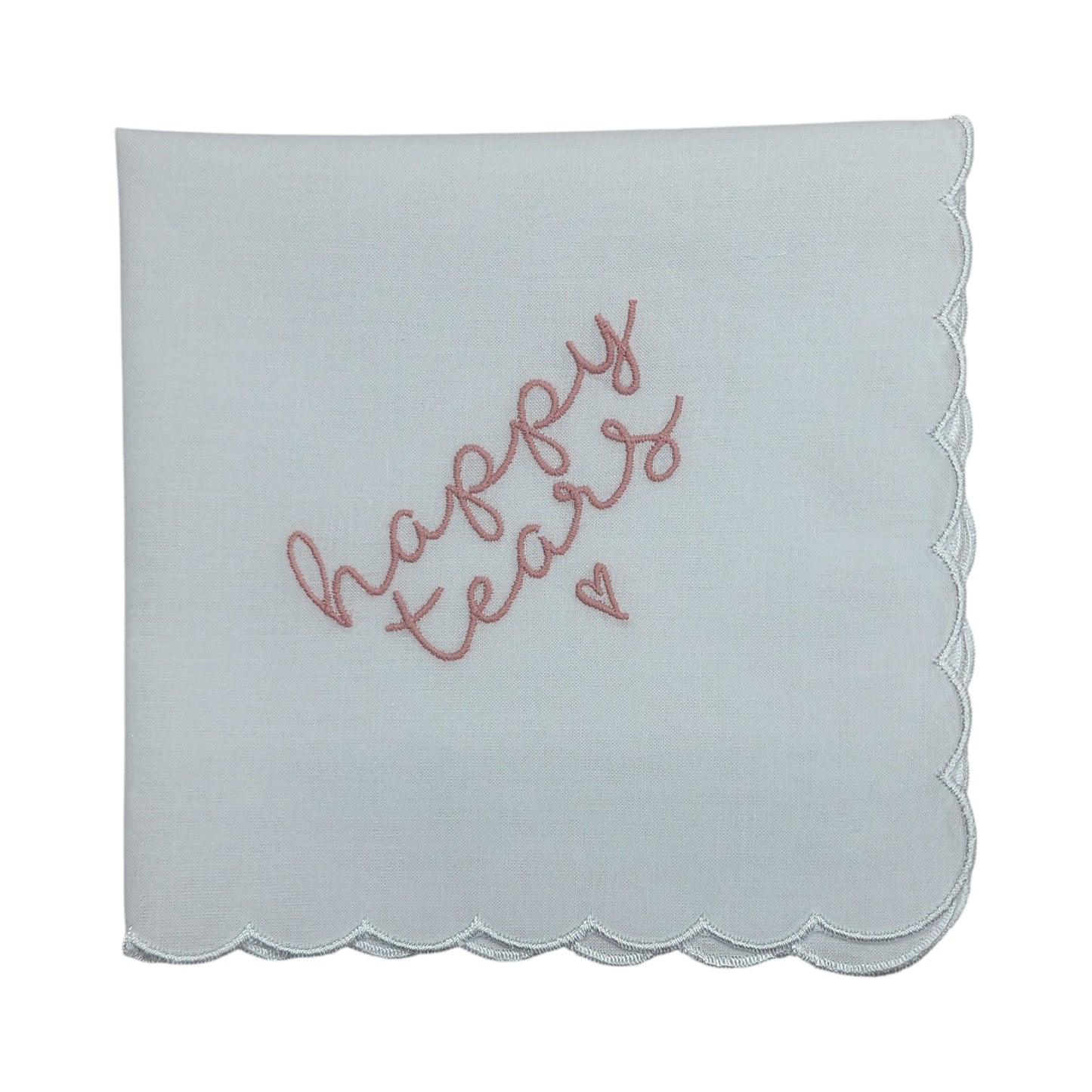 HAPPY TEARS Embroidered Scalloped Edge Handkerchief