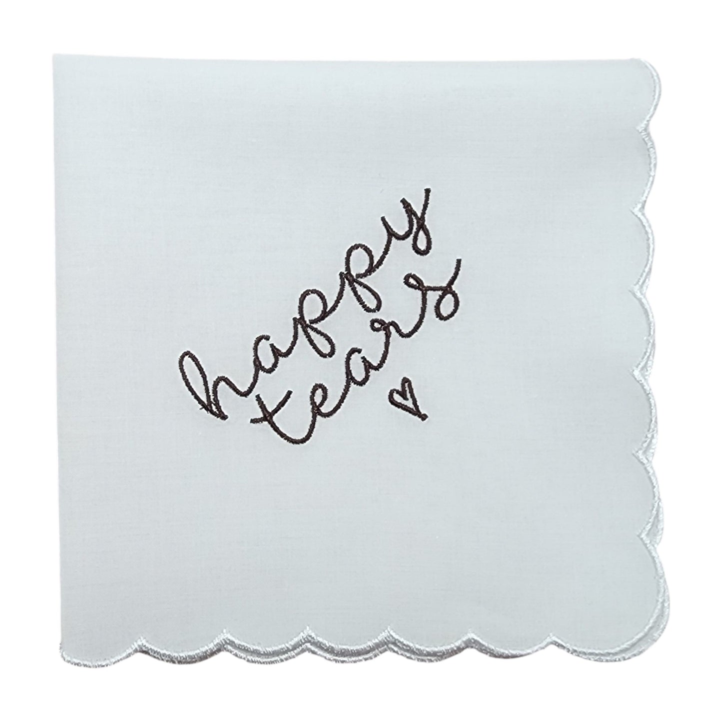 HAPPY TEARS Embroidered Scalloped Edge Handkerchief