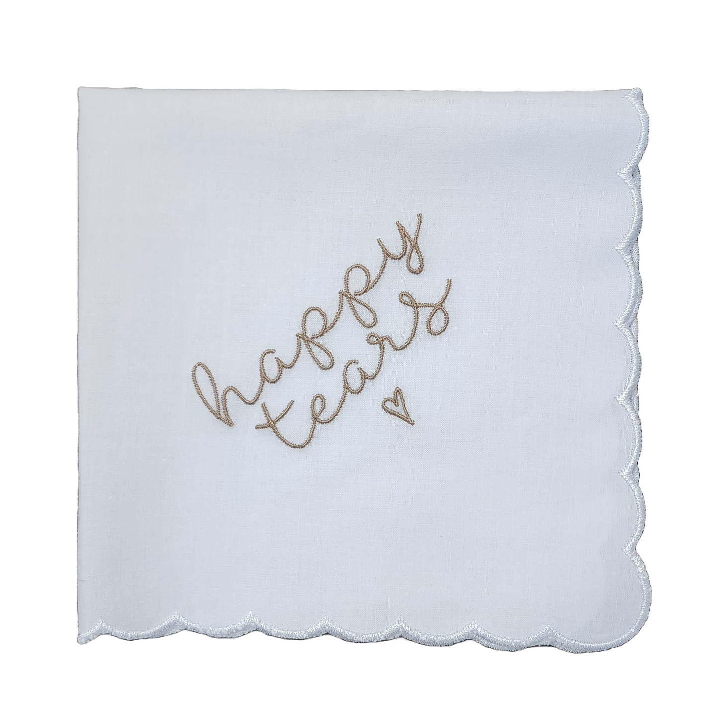 HAPPY TEARS Embroidered Scalloped Edge Handkerchief