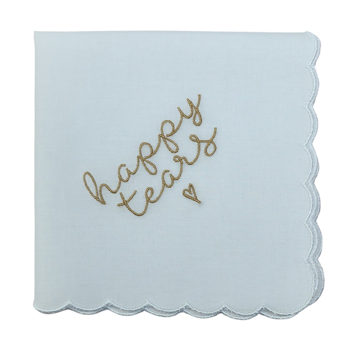 HAPPY TEARS Embroidered Scalloped Edge Handkerchief