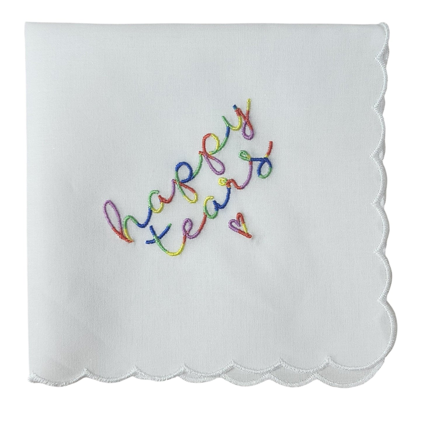 HAPPY TEARS Embroidered Scalloped Edge Handkerchief