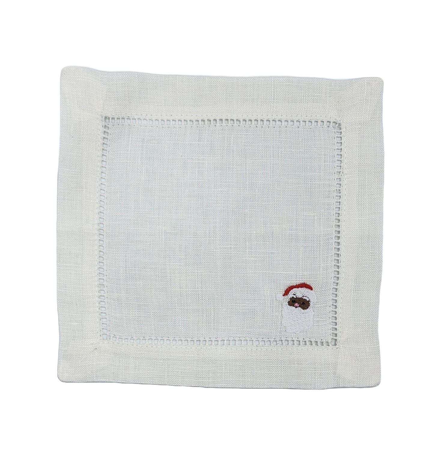 Santa Claus Embroidered Linen Cocktail Napkin