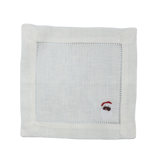 Santa Claus Embroidered Linen Cocktail Napkin