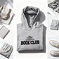 BOOK CLUB Embroidered Glitter Applique Fleece Hooded Sweatshirt Sweater - Gray/Black