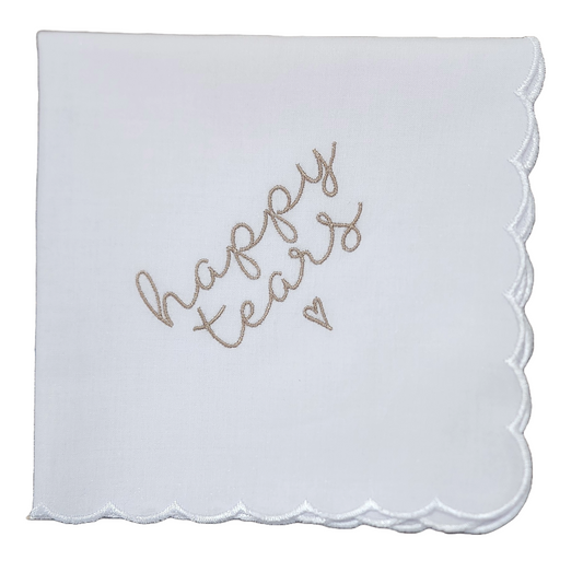 HAPPY TEARS Embroidered Square Scalloped Edge Handkerchief - Brass