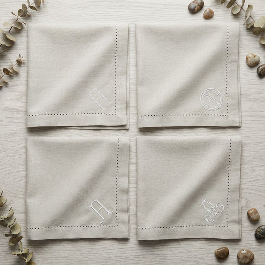 Hemstitched 18 inch Cotton Dinner Napkin with Embroidered Monogram