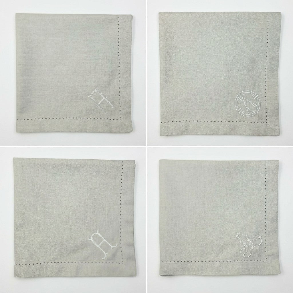 Hemstitched 18 inch Cotton Dinner Napkin with Embroidered Monogram
