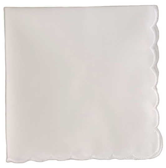 Personalized Embroidered Scalloped Edge Handkerchief - White