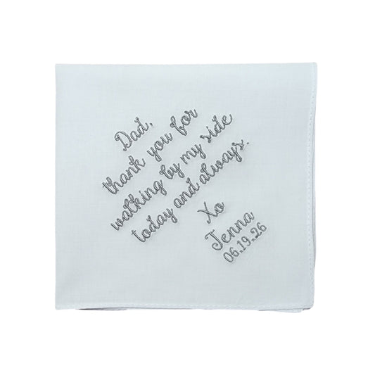 Personalized Embroidered Straight Edge Handkerchief - White