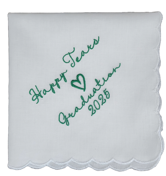 Happy Tears Graduation 2025, Embroidered Square Scalloped Edge Handkerchief, Gifts for Grads