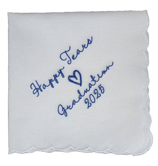Happy Tears Graduation 2025, Embroidered Square Scalloped Edge Handkerchief, Gifts for Grads