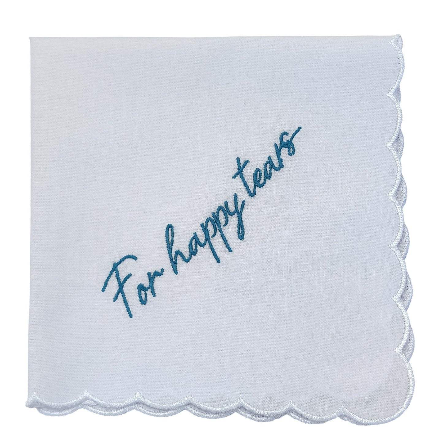 FOR HAPPY TEARS Embroidered Square Scalloped Edge Handkerchief