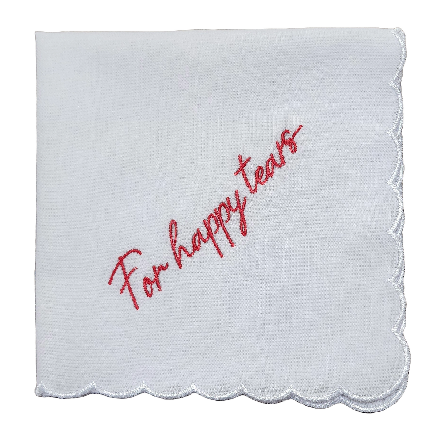 FOR HAPPY TEARS Embroidered Square Scalloped Edge Handkerchief