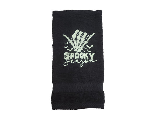 Spooky Season Halloween Hand Towel with Embroidered Glow in the Dark Skeleton Hand - Black