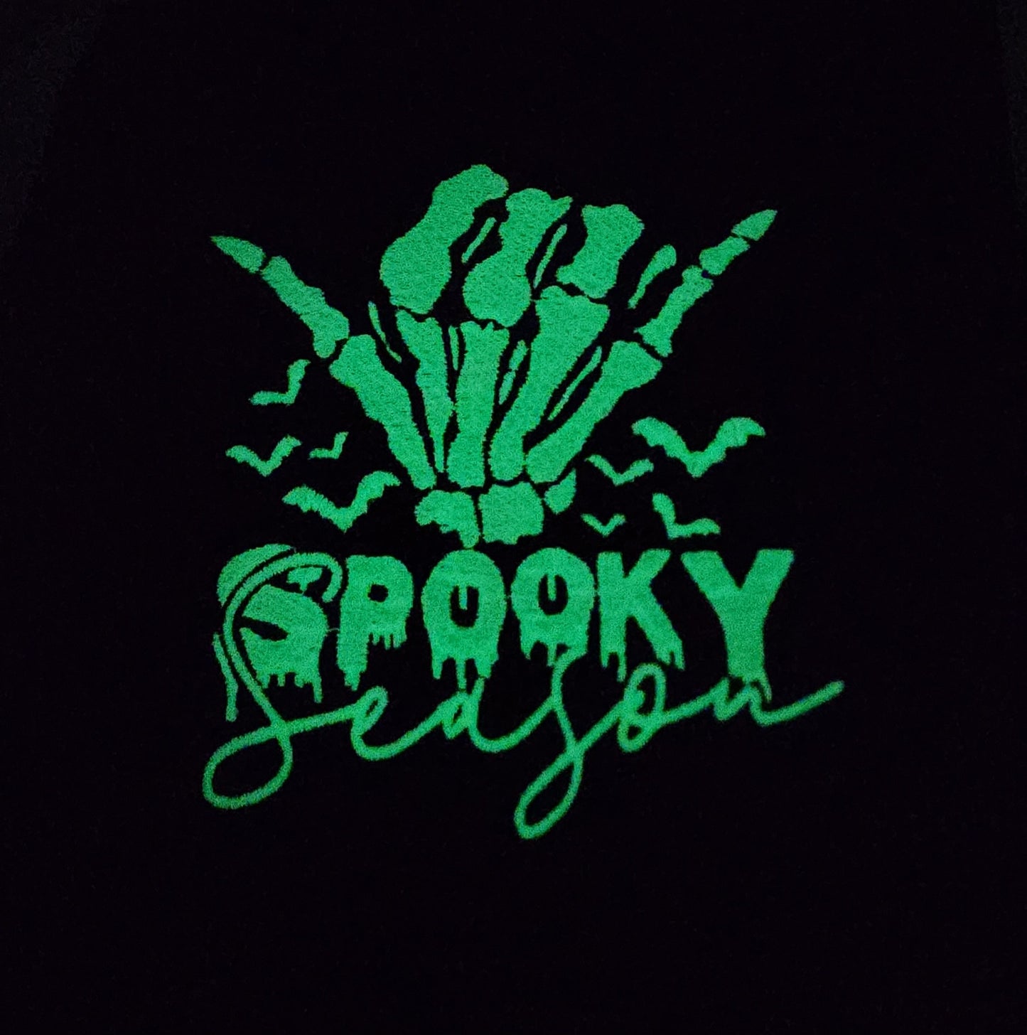 Spooky Season Halloween Hand Towel with Embroidered Glow in the Dark Skeleton Hand - Black