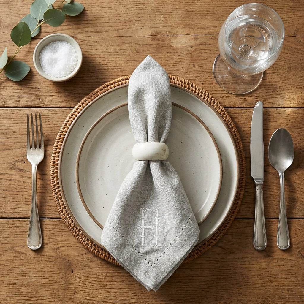 Hemstitched 18 inch Cotton Dinner Napkin with Embroidered Monogram