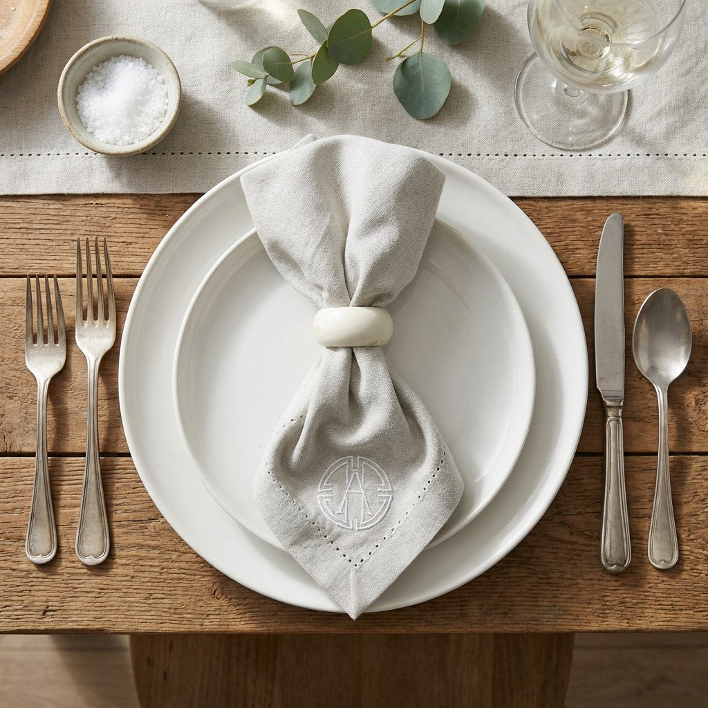 Hemstitched 18 inch Cotton Dinner Napkin with Embroidered Monogram