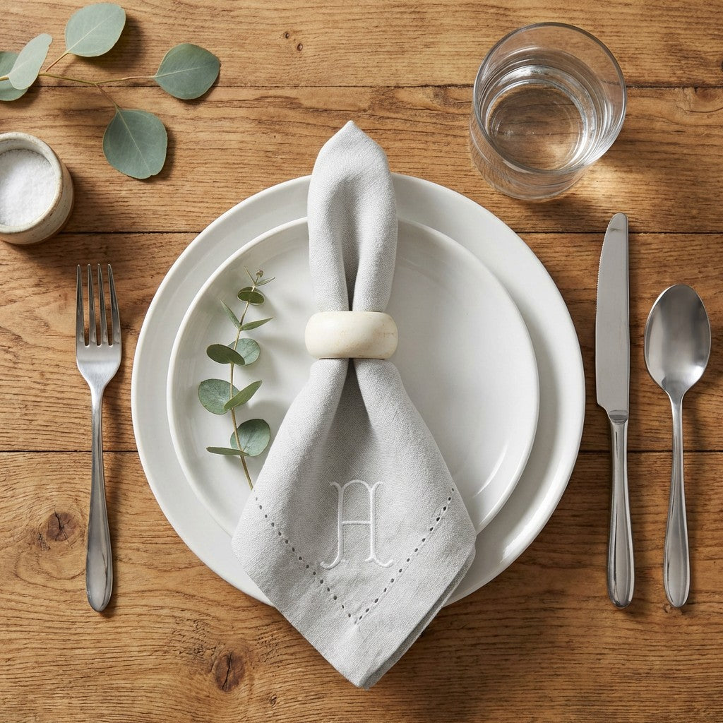 Hemstitched 18 inch Cotton Dinner Napkin with Embroidered Monogram