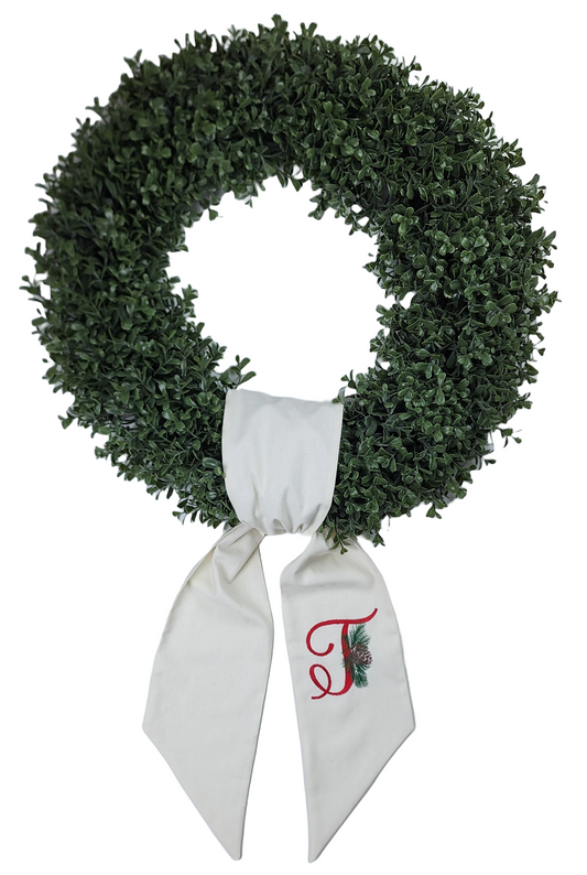 Holiday Wreath Sash with Pinecone Monogram