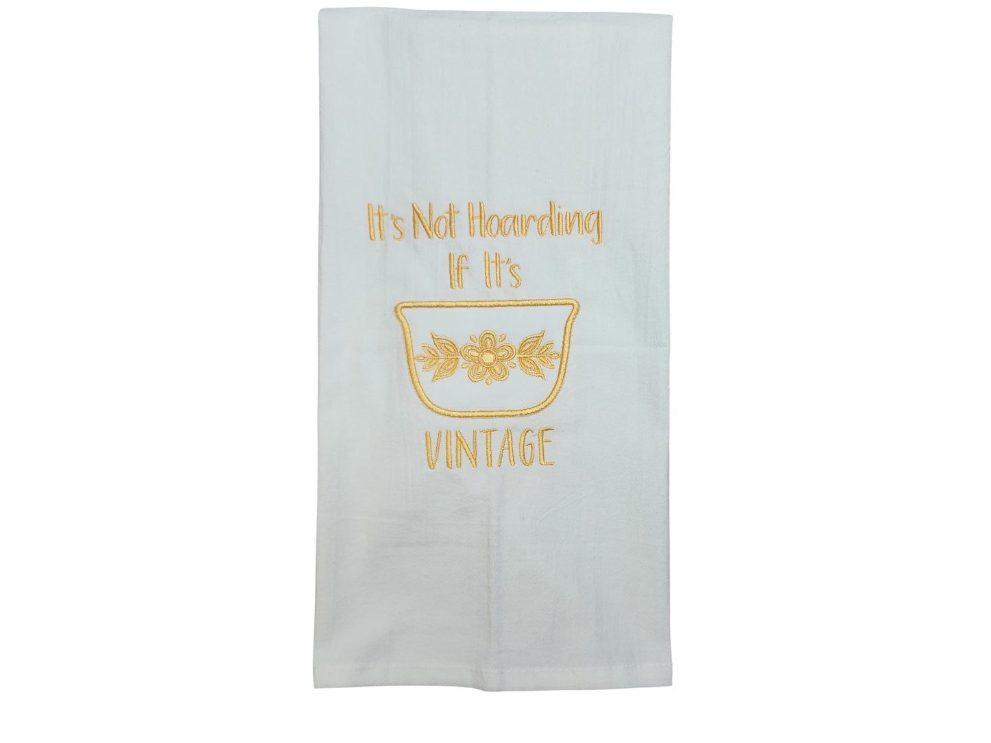It's Not Hoarding If It's Vintage Embroidered Applique Flour Sack Tea Towel - Butterfly Gold