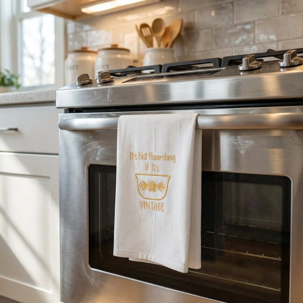 It's Not Hoarding If It's Vintage Embroidered Applique Flour Sack Tea Towel - Butterfly Gold