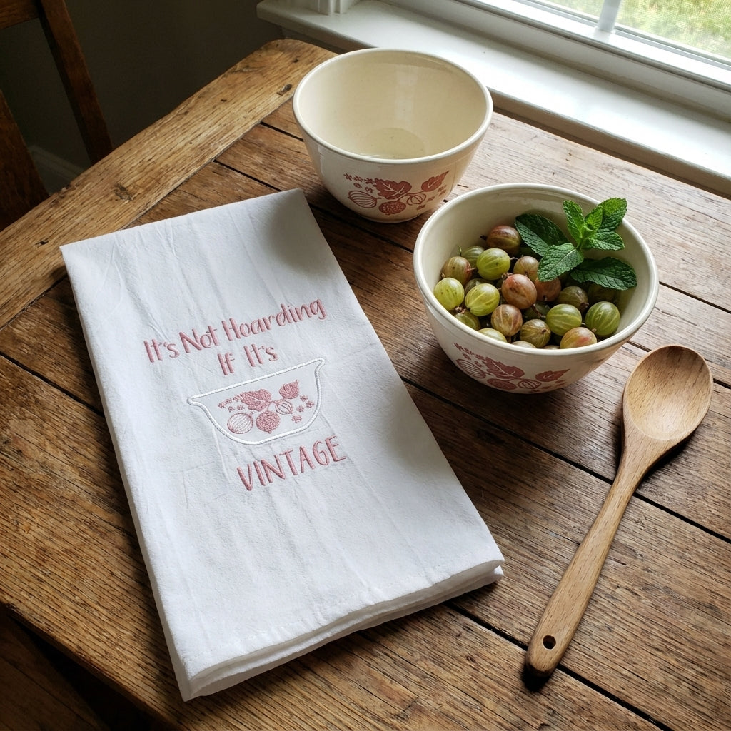 It's Not Hoarding If It's Vintage Embroidered Applique Flour Sack Tea Towel - Gooseberry