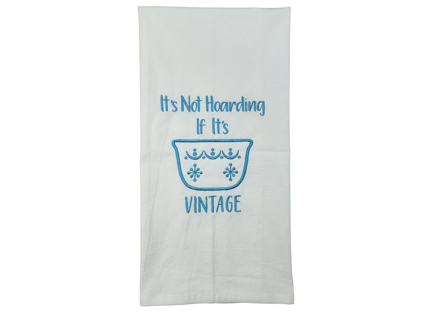 It's Not Hoarding If It's Vintage Embroidered Applique Flour Sack Tea Towel - Snowflake Sky Blue