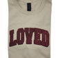 Valentines LOVED Embroidered Glitter Applique Tee Shirt - Sand/Burgundy