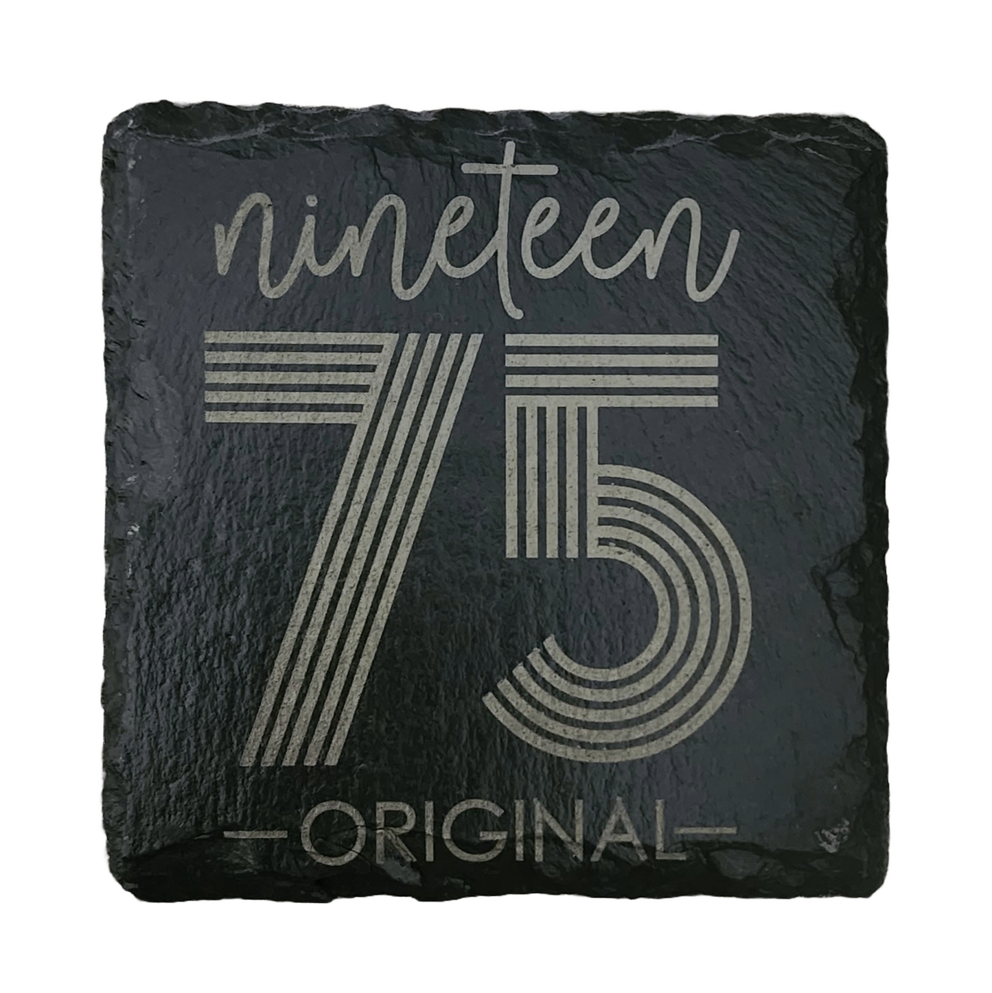 Laser Engraved Square Slate Coaster - nineteen 75, 50th Birthday