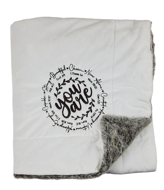 Luxe Faux Fur/Minky Embroidered Throw - Uplifting Bible Verses