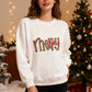 MERRY 3D Puff Embroidered Crew Sweatshirt - White with Metallic Red/Green
