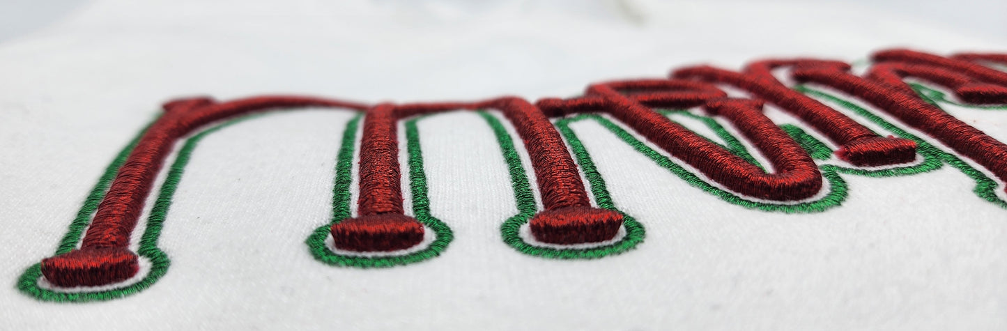 MERRY 3D Puff Embroidered Crew Sweatshirt - White with Metallic Red/Green