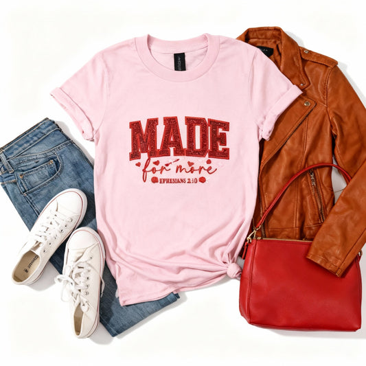 Made for More Valentine Embroidered Glitter Applique Tee Shirt - Pink/Red
