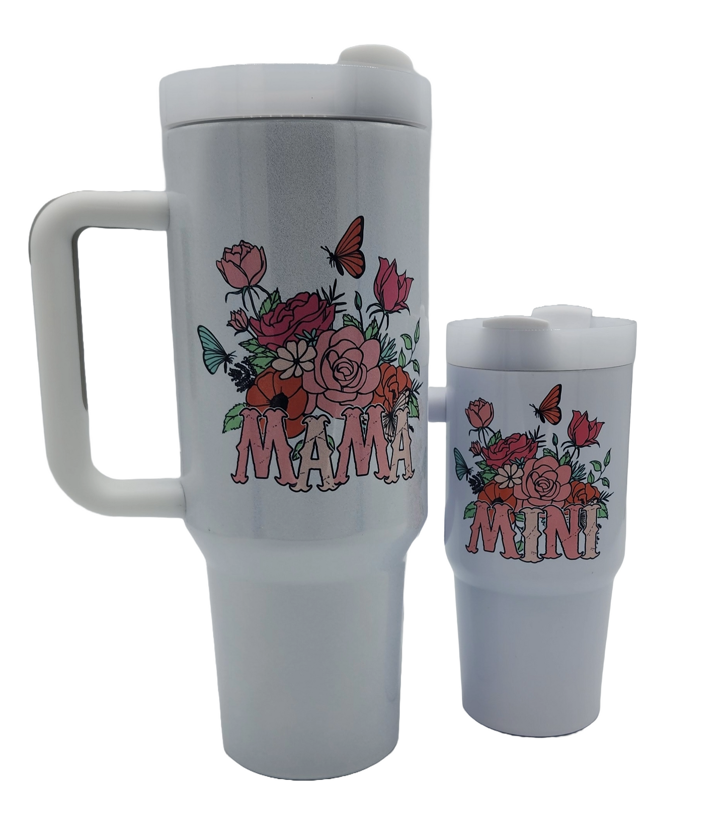 40 oz and 14 oz Mommy and Me Stainless Steel Tumbler Set, Mama and Mini Floral Boho