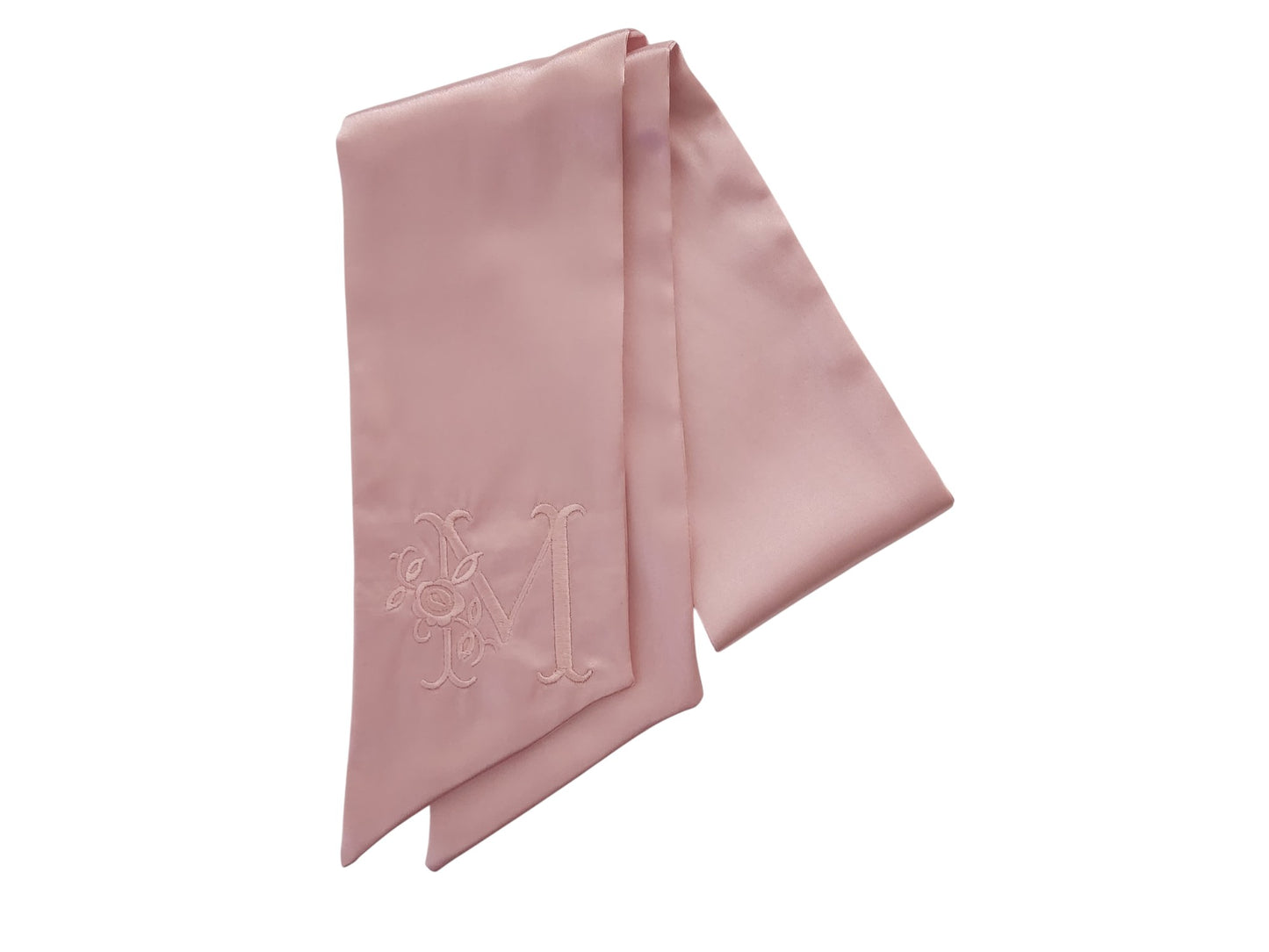Handmade Satin Monogrammed Bouquet Sash - Blush Pink