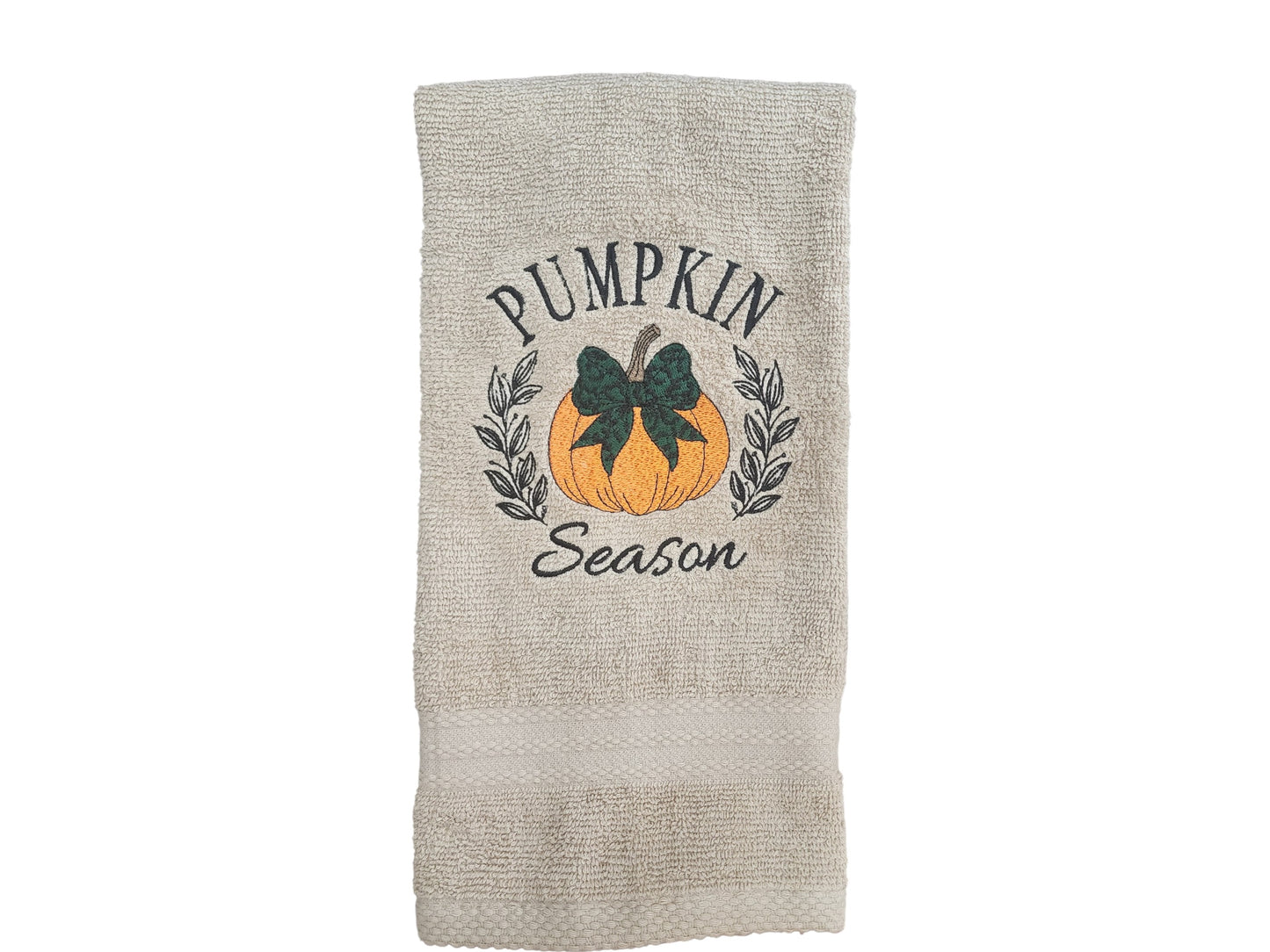 Pumpkin Season Embroidered Hand Towel - Khaki