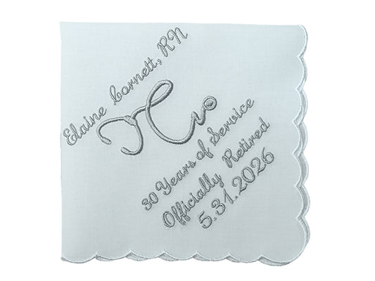 Personalized Retirement Gift for Nurse, Embroidered Handkerchief with Monogram Stethoscope, Name and and Date
