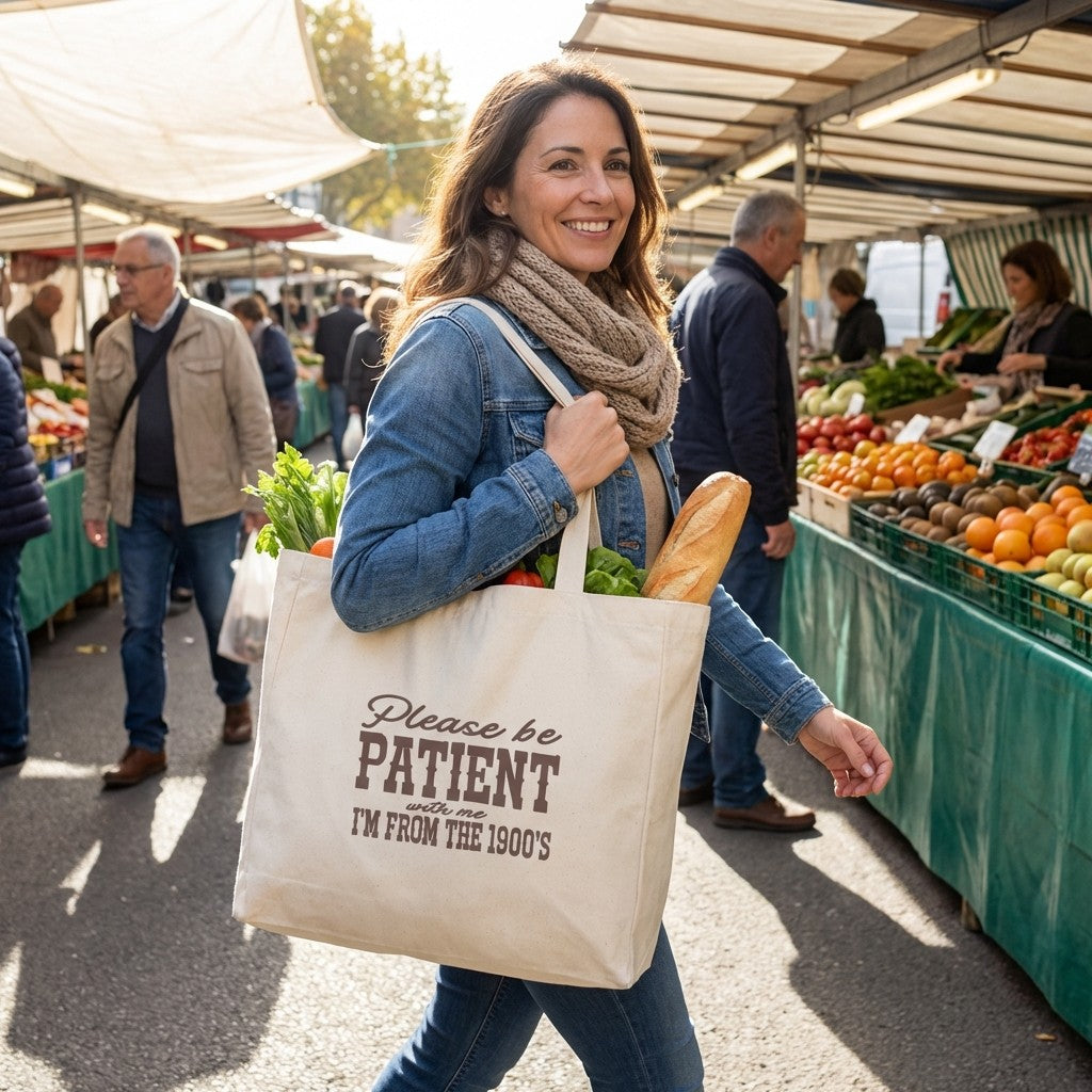 Please be Patient With Me, I'm From the 1900s Embroidered Market Tote Bag