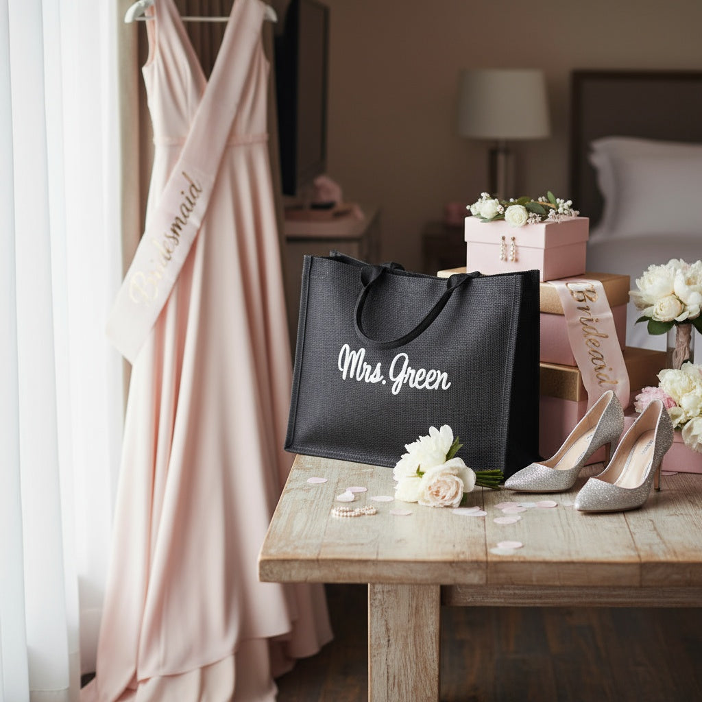 Personalized Burlap Jute Tote Bag with Puff Embroidery