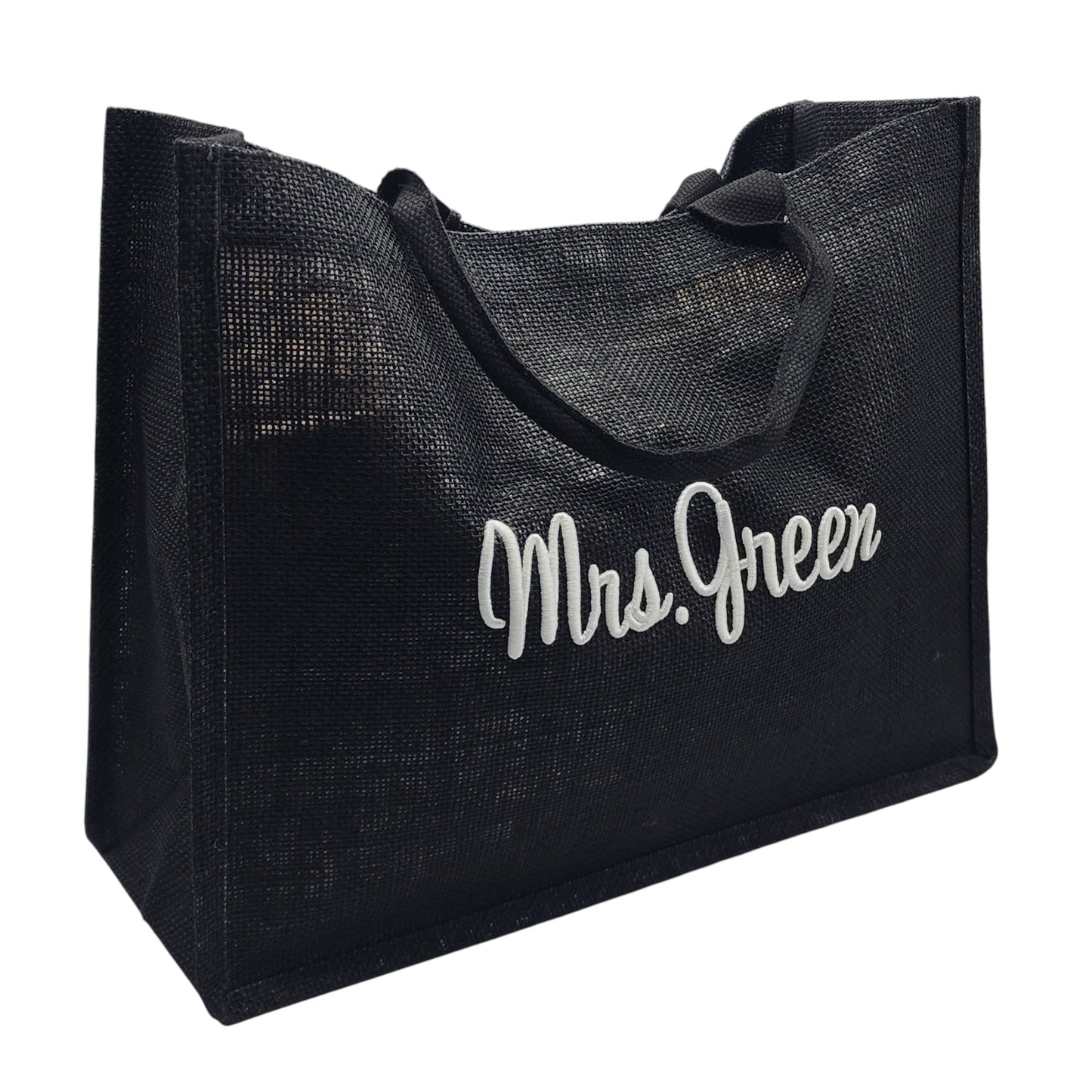 Personalized Burlap Jute Tote Bag with Puff Embroidery