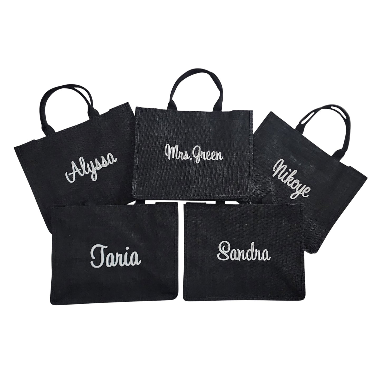 Personalized Burlap Jute Tote Bag with Puff Embroidery