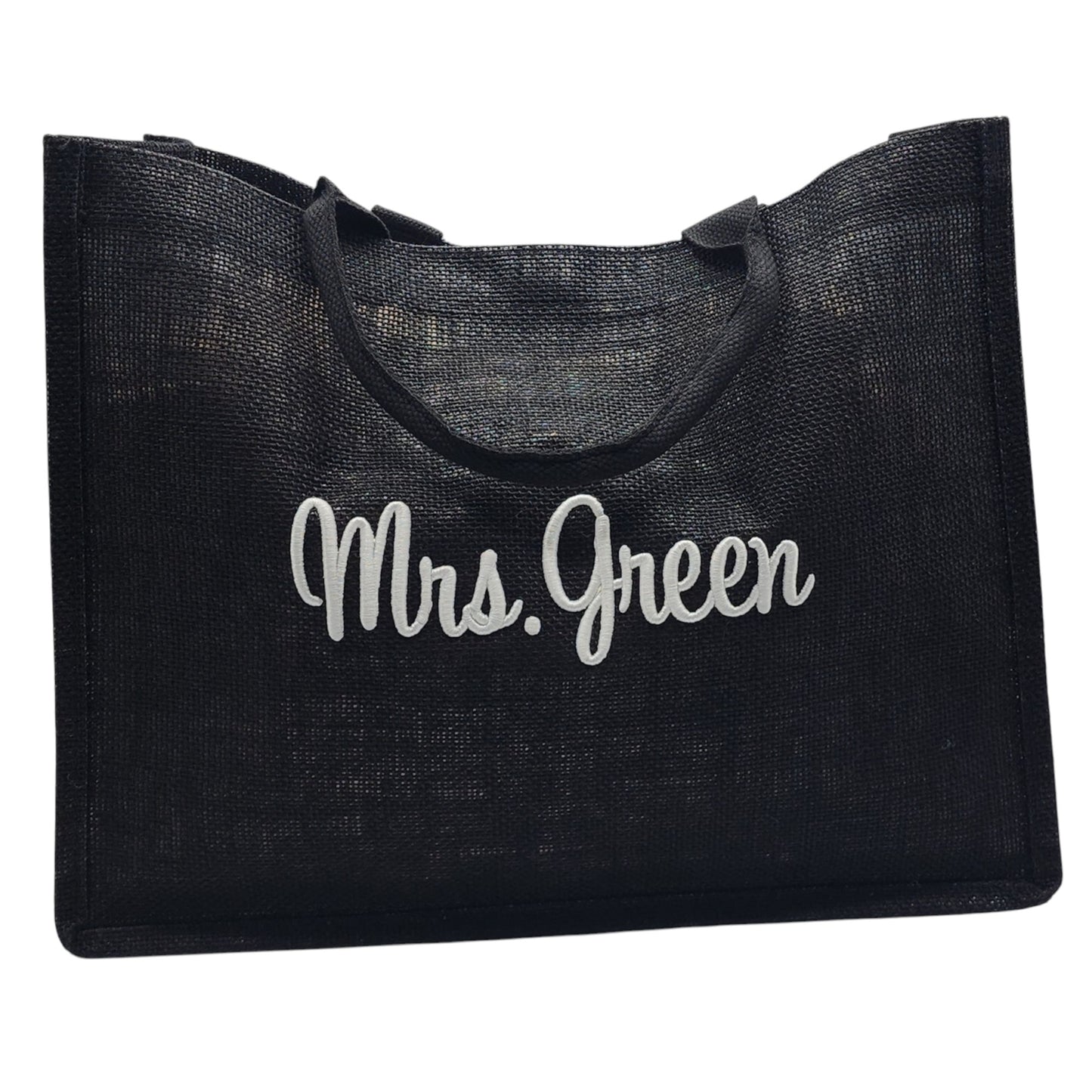 Personalized Burlap Jute Tote Bag with Puff Embroidery
