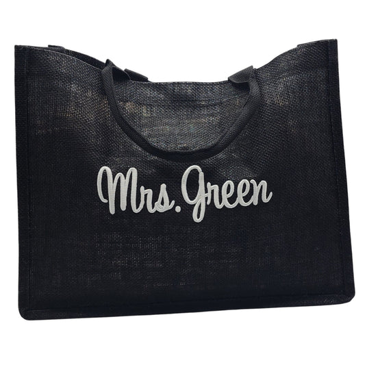 Personalized Burlap Jute Tote Bag with Puff Embroidery